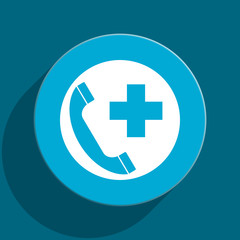 emergency call blue flat web icon