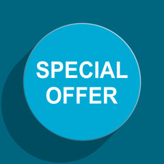 special offer blue flat web icon