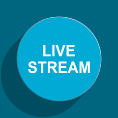 live stream blue flat web icon
