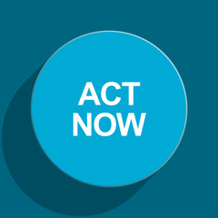 act now blue flat web icon