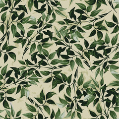 Seamless vrctor floral pattern with green ficus leaves