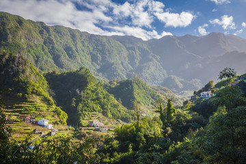 Obraz premium Madeira inside - amazing view on mountains, houses and sunrise