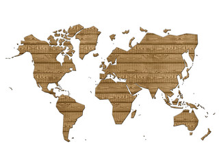 World map in wood