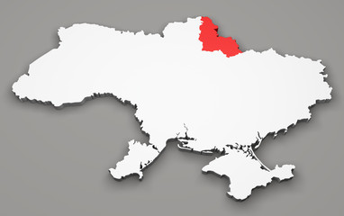 Obraz premium Mappa Ucraina, divisione regioni, sumy