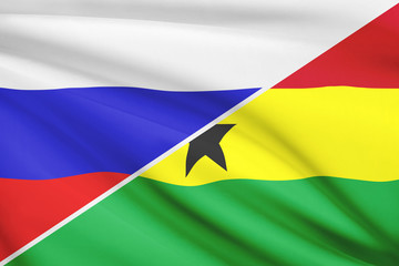 Obraz premium Series of ruffled flags. Russia and Republic of Ghana.