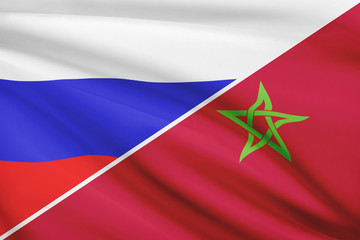 Series of ruffled flags. Russia and Kingdom of Morocco.