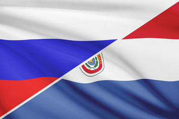 Series of ruffled flags. Russia and Republic of Paraguay.