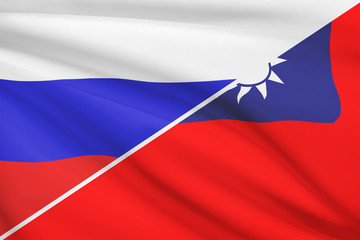 Series of ruffled flags. Russia and Republic of China - Taiwan.