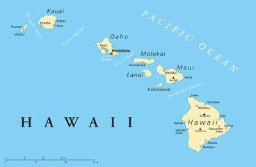 Obraz premium Hawaii Islands Political Map
