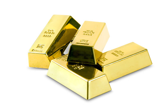 Set of gold bars isolated