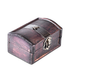 An old style wooden jewelry box isolated on white