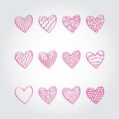 Fototapeta na wymiar Set of hand drawn hearts