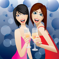 cartoon sexy women with glass of cocktail
