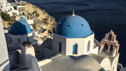 Blue and white church of Oia village ,Santorini