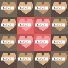 Illustration of seamless pattern with retro origami hearts