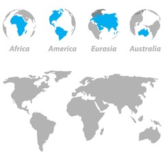Naklejka na ściany i meble World map with highlighted continents on the globe