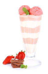 Tasty chocolate mousse with sorbet, isolated on white