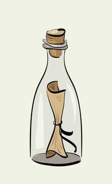 Illustration of hand drawn bottle with message