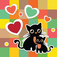 Illustration of valentine black cats with hearts