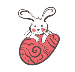 Hand drawn bunny with pink Easter egg
