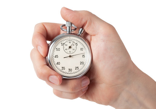 Premium Vector  Hand holds a stopwatch. time management concept. countdown  of stopwatch. timer in hand vector illustration flat style. deadline,  punctuality, stop time on competition, start work, interval control