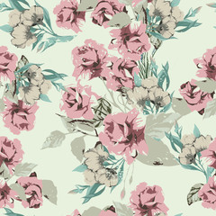 Seamless vector floral pattern with roses on light background