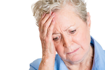 Portrait, headshot unhappy senior adult woman, depressed