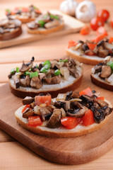 Delicious bruschetta with mushrooms