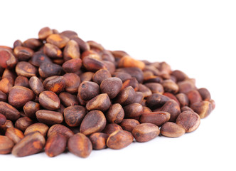 Cedar pine nuts isolated on white