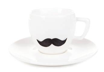 Cup with mustache isolated on white