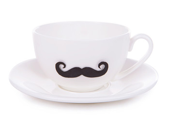 Cup with mustache isolated on white