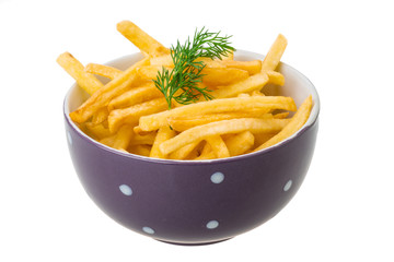 French fries on white background