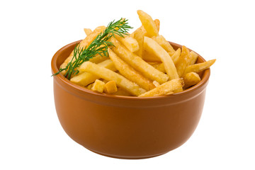 French fries on white background