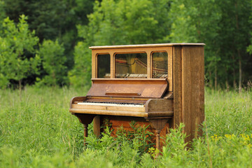 Old Upright Piano Abandoned in a Green Field © james_pintar