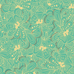 Abstract vector floral pattern with blue flowers