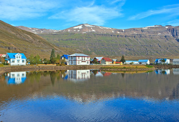 Fototapeta premium Beautiful small town Seydisfjordur on Eastern Iceland 