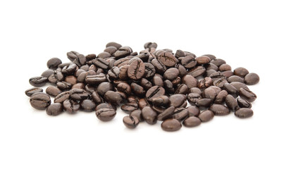 roasted coffee beans on white background