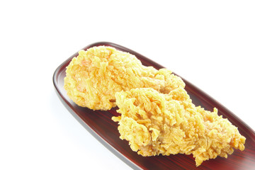 fried chicken in dish of isolated.