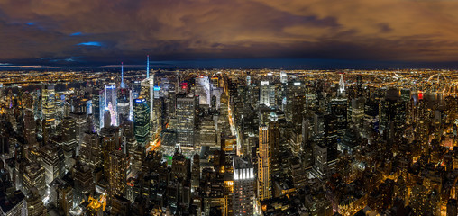 Aerial New York cityscape at night