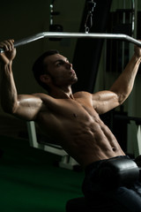 Fototapeta na wymiar Bodybuilder Doing Heavy Weight Exercise For Back