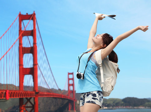Happy woman travel in San Francisco