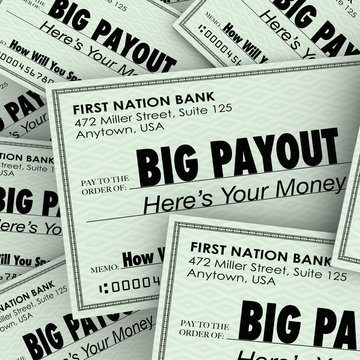 Big Payout Many Checks Rich Wealthy Money Pile
