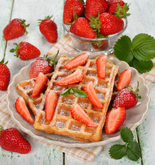 Belgian waffles with strawberries