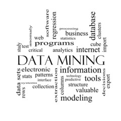 Fototapeta premium Data Mining Word Cloud Concept in black and white