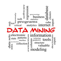 Data Mining Word Cloud Concept in red caps