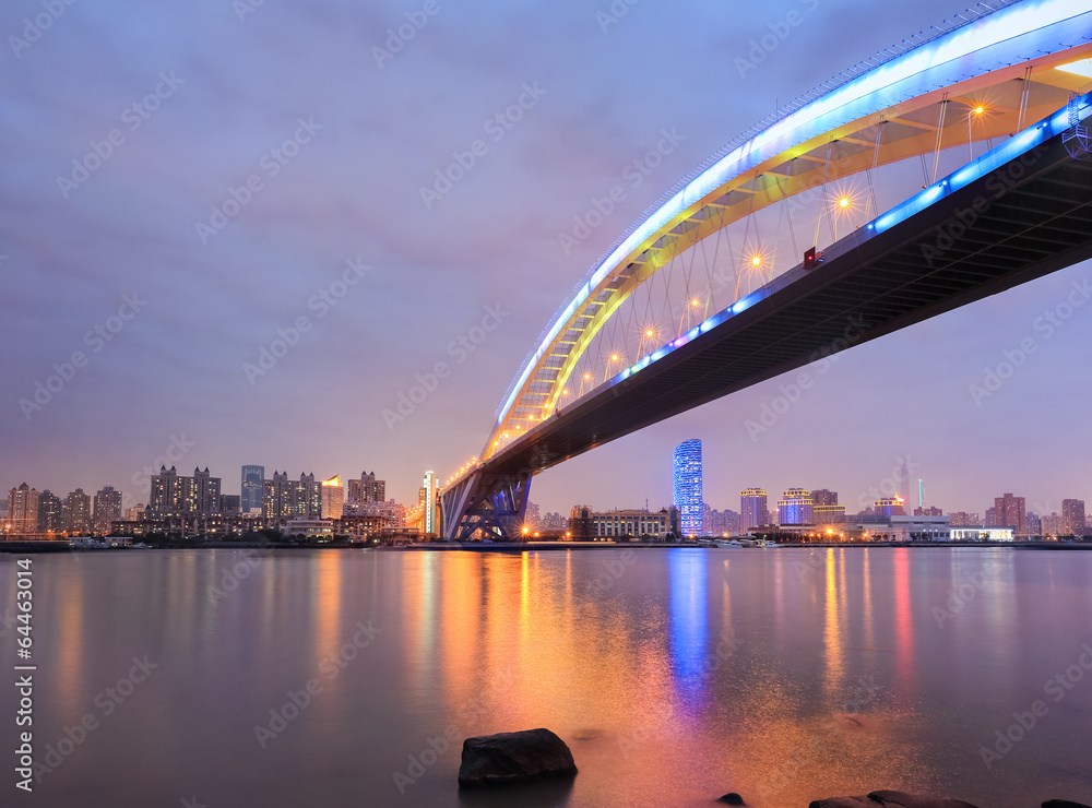 Sticker shanghai lupu bridge across the huangpu river