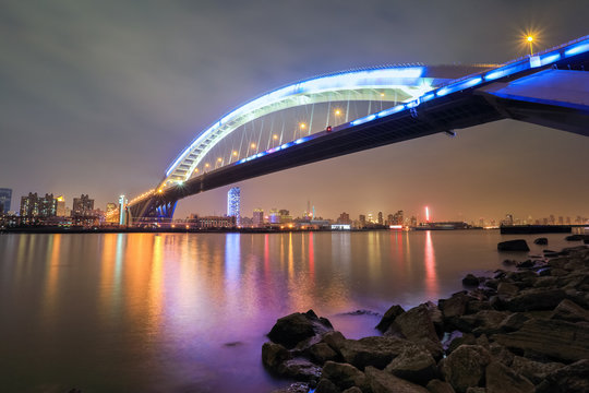 beautiful shanghai lupu bridge at night