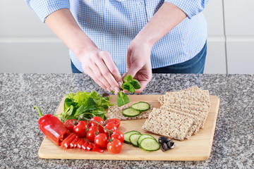 Chopped vegetables on the kitchen table