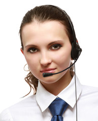 Beautiful business woman with headset. Call center.