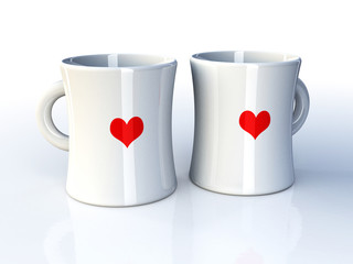 two mug on the heart shape